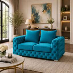 Stratus Interiors Ashley Chesterfield Scatter Back Upholstered Velvet Sofa - 2 Seater in Teal - thumbnail 4