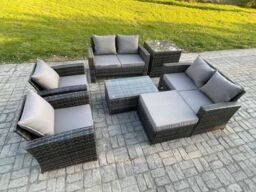 Fimous Garden Furniture Sets 7 Pieces Outdoor Rattan Furniture Manual Wicker Patio Sofa Chair Set with Coffee Table Big Footstool in Dark Grey - thumbnail 2