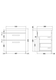 Balterley 2 Drawer Wall Hung Vanity Basin Unit Brushed Brass Handles 500mm in White - thumbnail 7