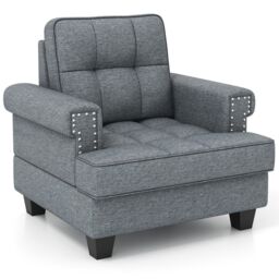 Costway Modern Accent Armchair Tufted Upholstered Linen Club Chair with Extra Pillow in Grey