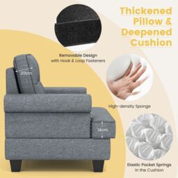 Costway Modern Accent Armchair Tufted Upholstered Linen Club Chair with Extra Pillow in Grey - thumbnail 4