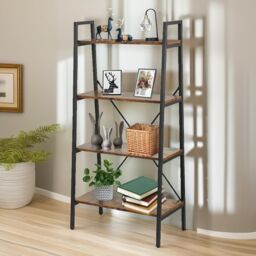 Pirlo Plush 4 Tier Free Standing Ladder Shelf For Living Room Storage Rustic Brown