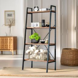 Pirlo Plush 4 Tier Free Standing Ladder Shelf For Living Room Storage Rustic Brown - thumbnail 3