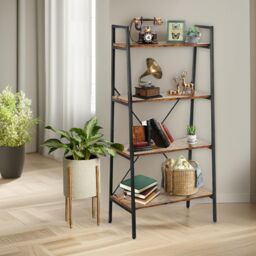 Pirlo Plush 4 Tier Free Standing Ladder Shelf For Living Room Storage Rustic Brown - thumbnail 5
