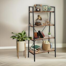 Pirlo Plush 4 Tier Free Standing Ladder Shelf For Living Room Storage Rustic Brown - thumbnail 4