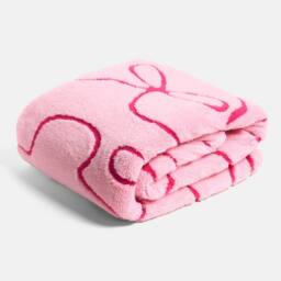 OHS Bows Tufted Teddy Fleece Throw Blanket Soft Bedspread in Pink - Size: 130 cm x160 cm - thumbnail 3