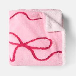 OHS Bows Tufted Teddy Fleece Throw Blanket Soft Bedspread in Pink - Size: 130 cm x160 cm - thumbnail 4