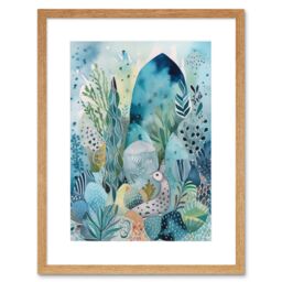 "Artery8 Wall Art Print Coastal Plants & Animals Folk Art Watercolour Painting Artwork Framed 9X7 Inch in Beige - Size: W7"" x H9""" - thumbnail 1