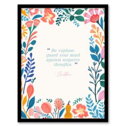 Artery8 Wall Art Print Guard Against Negative Thoughts Buddhist Mindfulness Floral Framed Art - Size: A4 - thumbnail 1