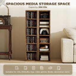 HOMCOM Set of 2 CD Storage Units DVD Shelf with Adjustable Shelves in Brown - thumbnail 4