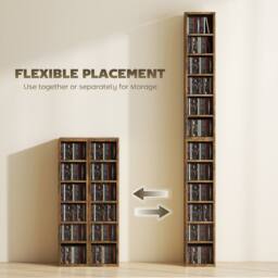 HOMCOM Set of 2 CD Storage Units DVD Shelf with Adjustable Shelves in Brown - thumbnail 5