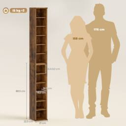HOMCOM Set of 2 CD Storage Units DVD Shelf with Adjustable Shelves in Brown - thumbnail 3