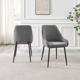 FurnitureboxUK Novara Black Top Dining Table & 6 Beaumont Fabric Chairs in Grey - thumbnail 8