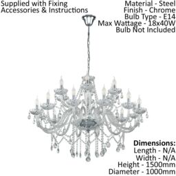 Loops Chandelier Light Chrome Plated Steel & Clear Glass Droplets Bulb E14 18x40W in Metallics - thumbnail 2