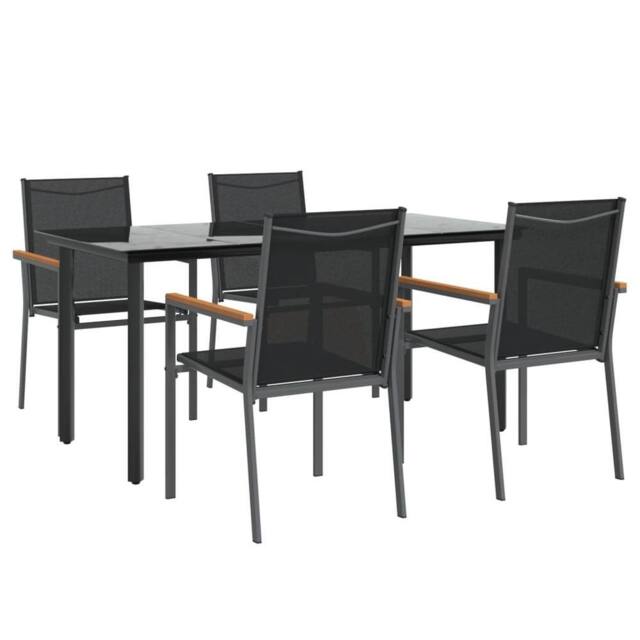 Berkfield Home Beautiful 5 Piece Garden Dining Set Black Textilene & Steel - image 1