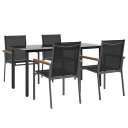 Berkfield Home Beautiful 5 Piece Garden Dining Set Black Textilene & Steel - thumbnail 1