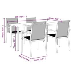 Berkfield Home Beautiful 5 Piece Garden Dining Set Black Textilene & Steel - thumbnail 9