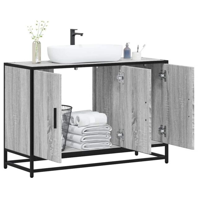 Berkfield Home Bathroom Sink Cabinet Grey Sonoma 90x33x60 cm Engineered Wood - Size: 90 x 33 x 60 cm - image 1