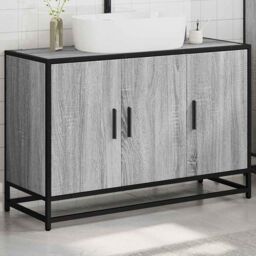 Berkfield Home Bathroom Sink Cabinet Grey Sonoma 90x33x60 cm Engineered Wood - Size: 90 x 33 x 60 cm - thumbnail 4