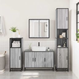 Berkfield Home Bathroom Sink Cabinet Grey Sonoma 90x33x60 cm Engineered Wood - Size: 90 x 33 x 60 cm - thumbnail 3