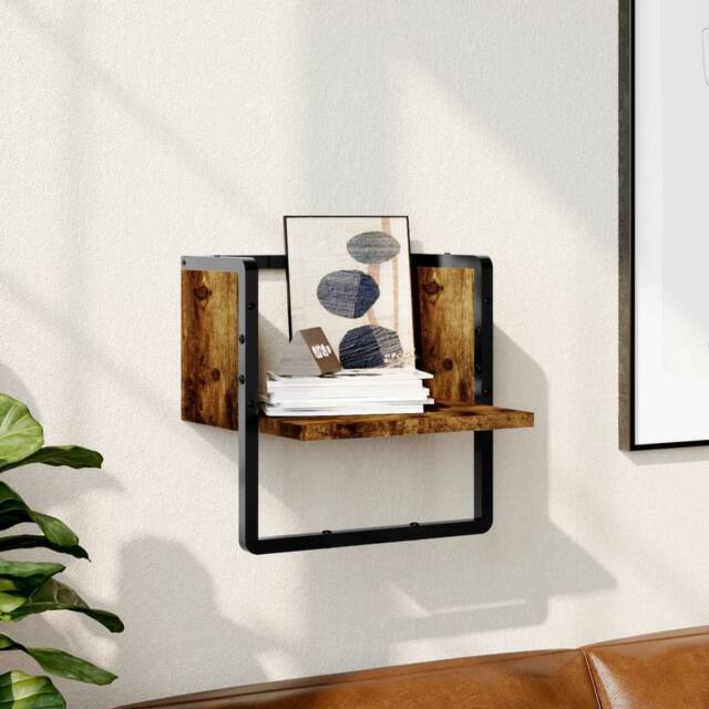 Berkfield Home Wall Shelf with Bar Smoked Oak 30x25x30 cm in Brown - Size: 30 x 25 x 30 cm - image 1