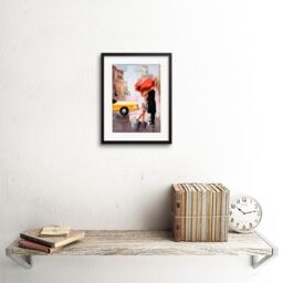 "Artery8 Wall Art Print People Kissing Umbrella City Art Framed 9x7 inch in Black - Size: W7"" x H9""" - thumbnail 2