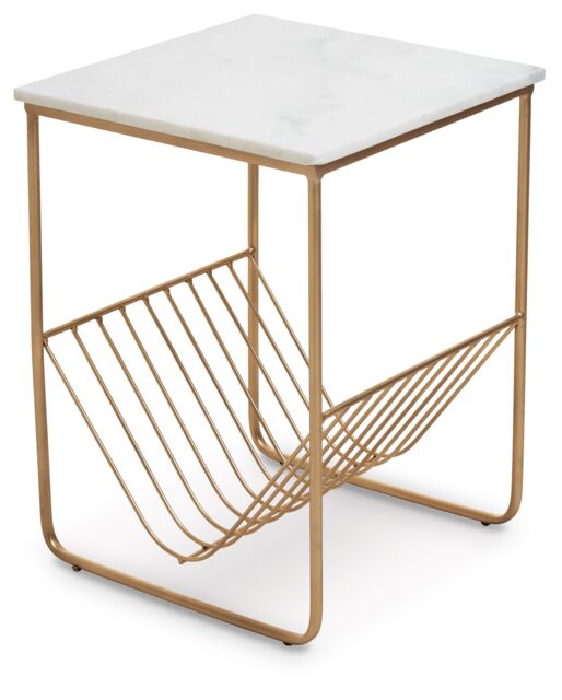 Orsina White Marble Rack Side Table, End Table with Gold Finish Metal Frame, Bedside Marbe Table with Storage - image 1