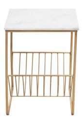 Orsina White Marble Rack Side Table, End Table with Gold Finish Metal Frame, Bedside Marbe Table with Storage - thumbnail 3