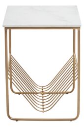 Orsina White Marble Rack Side Table, End Table with Gold Finish Metal Frame, Bedside Marbe Table with Storage - thumbnail 4