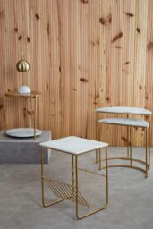 Orsina White Marble Rack Side Table, End Table with Gold Finish Metal Frame, Bedside Marbe Table with Storage - thumbnail 5