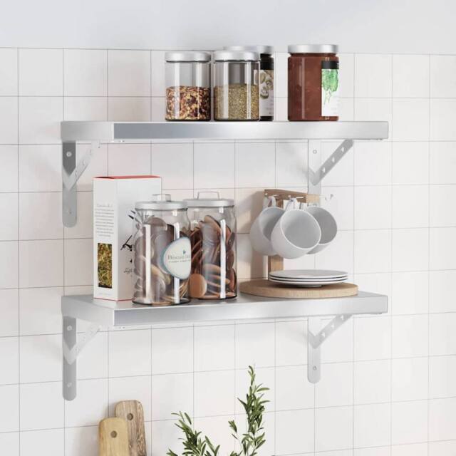 Berkfield Home Wall Shelves 2 pcs 50x23.5 cm Silver Stainless Steel - image 1