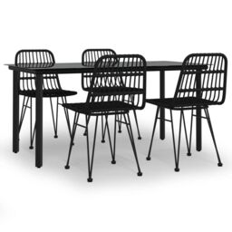 Berkfield Home 5 Piece Garden Dining Set Black Poly Rattan - thumbnail 2