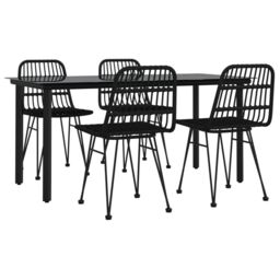 Berkfield Home 5 Piece Garden Dining Set Black Poly Rattan - thumbnail 3