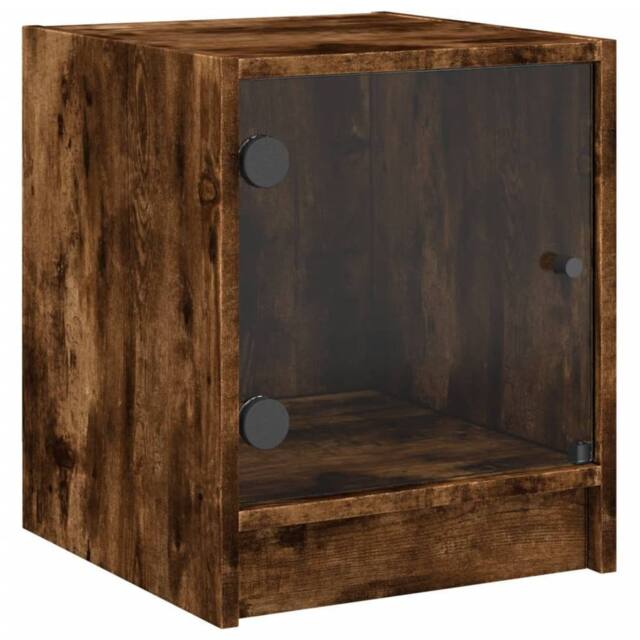Berkfield Home Bedside Cabinet with Glass Door Smoked Oak 35x37x42 cm in Brown - Size: 35 x 37 x 42 cm - image 1