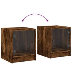 Berkfield Home Bedside Cabinet with Glass Door Smoked Oak 35x37x42 cm in Brown - Size: 35 x 37 x 42 cm - thumbnail 9