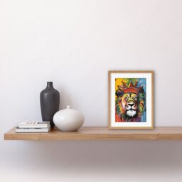 "Artery8 Wall Art Print King of the Jungle Lion with Crown Modern Pop Artwork Framed 9X7 Inch in Beige - Size: W7"" x H9""" - thumbnail 2