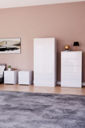 Home Discount Vida Designs Glinton 4Pc Bedroom Set(2Dr Bedsidex2, 5Dr Chest, Wardrobe) in White - thumbnail 1