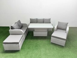 Fimous Patio PE Wicker 8 Seater Outdoor Rattan Furniture Sofa Sets w/ Adjustable Lifting Dining or Coffee Table Reclining Chair Loveseat Sofa 3 - thumbnail 1
