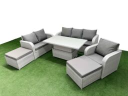 Fimous Patio PE Wicker 8 Seater Outdoor Rattan Furniture Sofa Sets w/ Adjustable Lifting Dining or Coffee Table Reclining Chair Loveseat Sofa 3 - thumbnail 2