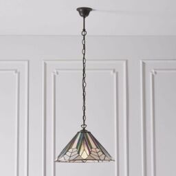Loops Tiffany Glass Hanging Ceiling Pendant Light Bronze Chain Deco Lamp Shade i00076 in Clear - thumbnail 4