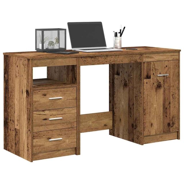 Berkfield Home Desk with Cabinet Old Wood Engineered Wood in Brown - image 1