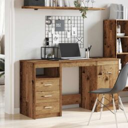 Berkfield Home Desk with Cabinet Old Wood Engineered Wood in Brown - thumbnail 3