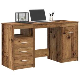 Berkfield Home Desk with Cabinet Old Wood Engineered Wood in Brown