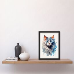 "Artery8 Wall Art Print Grey Point Ragdoll With Blue Eyes Cat Lover Gift Pet Portrait Bright Artwork Painting Art Framed - Size: W12"" x H16""" - thumbnail 4