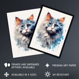 "Artery8 Wall Art Print Grey Point Ragdoll With Blue Eyes Cat Lover Gift Pet Portrait Bright Artwork Painting Art Framed - Size: W12"" x H16""" - thumbnail 2