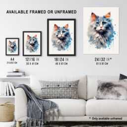 "Artery8 Wall Art Print Grey Point Ragdoll With Blue Eyes Cat Lover Gift Pet Portrait Bright Artwork Painting Art Framed - Size: W12"" x H16""" - thumbnail 3