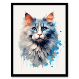 "Artery8 Wall Art Print Grey Point Ragdoll With Blue Eyes Cat Lover Gift Pet Portrait Bright Artwork Painting Art Framed - Size: W12"" x H16""" - thumbnail 1