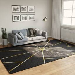Berkfield Home Rug Washable Black & Gold 190x300 cm Anti Slip - Size: 100 cm diameter - thumbnail 2