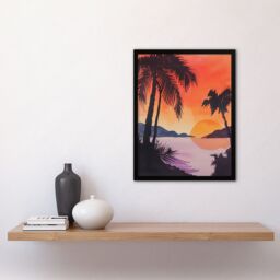 Artery8 Hawaii Sunset Beach Cove Palm Trees Watercolour Framed Art Print in Orange - Size: A4 - thumbnail 4