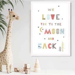 ARTZE Cute Love you to the Moon Scandi Quote Framed Print SIZE: A4 with White Frame in Pale Blue - thumbnail 2
